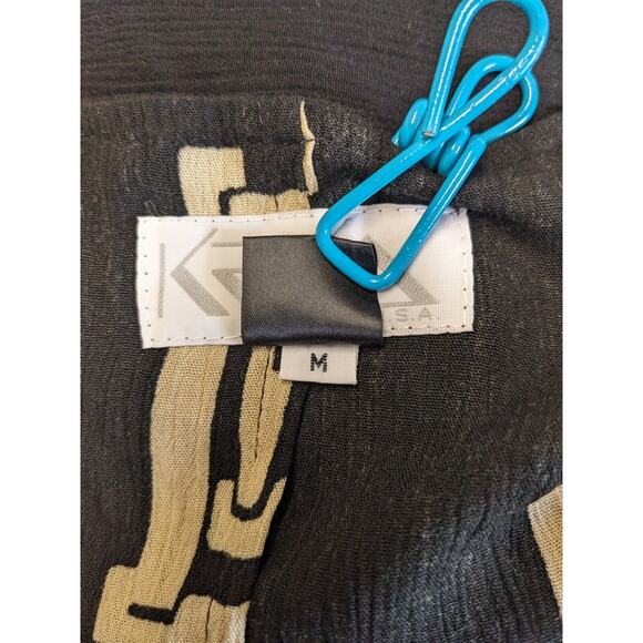 Vintage Krisa Medium Overlay Maxi Dress Black Tan Windowpane Short Sleeves Boho - Picture 15 of 15